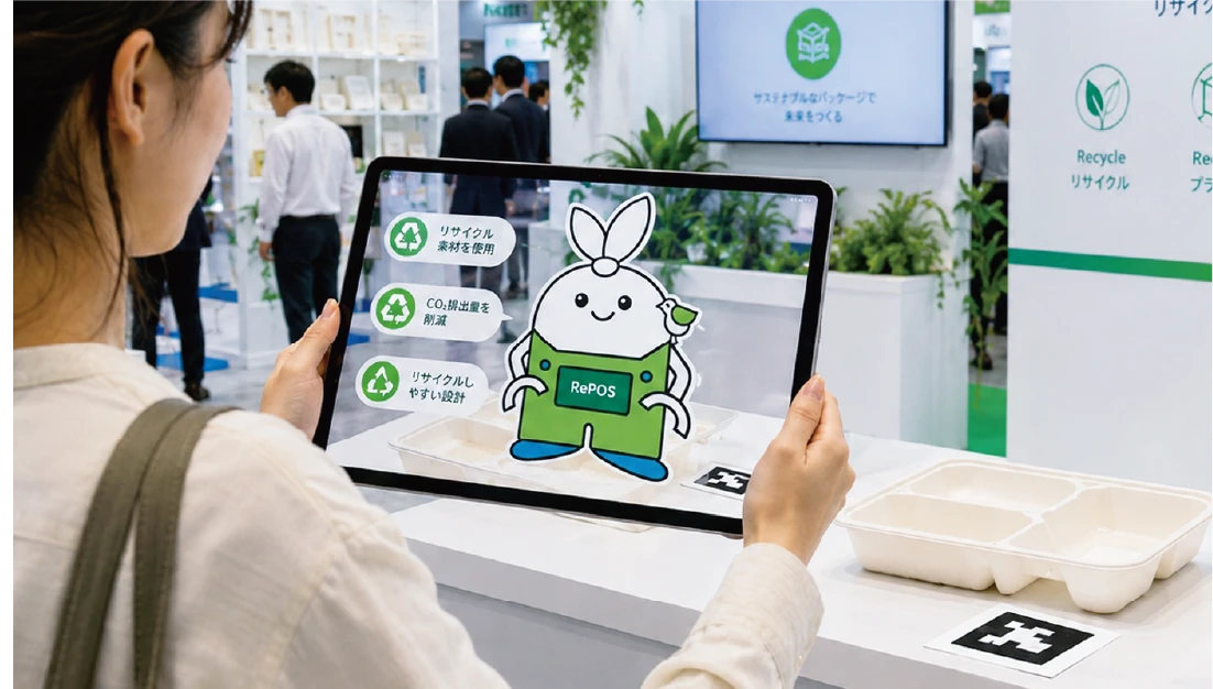 A visitor using a tablet to view AR content
