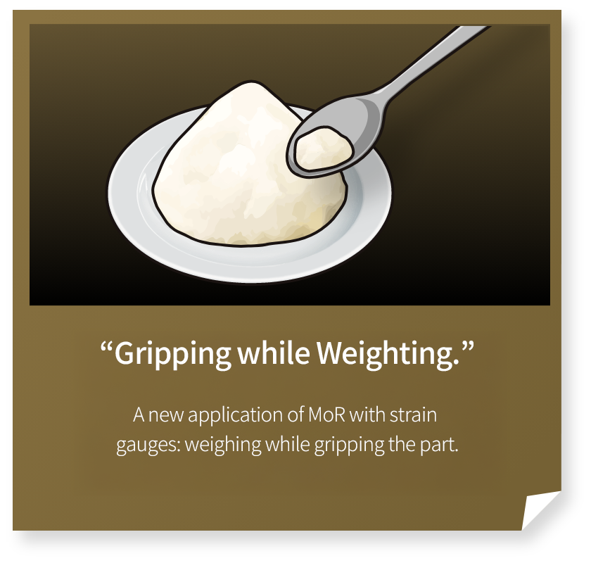 “Gripping while Weighting.”
A new application of MoR with strain gauges: weighing while gripping the part.
