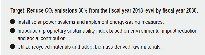 Target: Reduce CO<sub>2</sub> emissions 30% from the fiscal year 2013 level by fiscal year 2030.