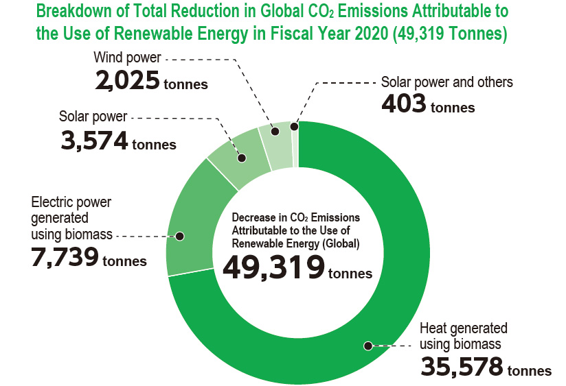Breakdown of Total Reduction in Global CO₂ Emissions Attributable to the Use of Renewable Energy in Fiscal Year 2020 (49,319 Tonnes)