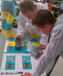 Sun Chemical staff analyze and test packaging colors