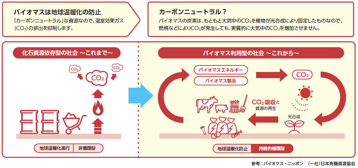 バイオマスは地球温暖化の防止