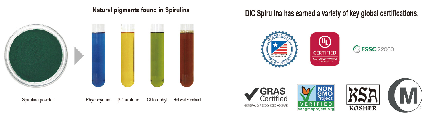 Raceway ponds at the farm operated by DIC Group company Earthrise Nutritionals, LLC in the U.S. state of California/DIC Spirulina has earned a variety of key global certifications.