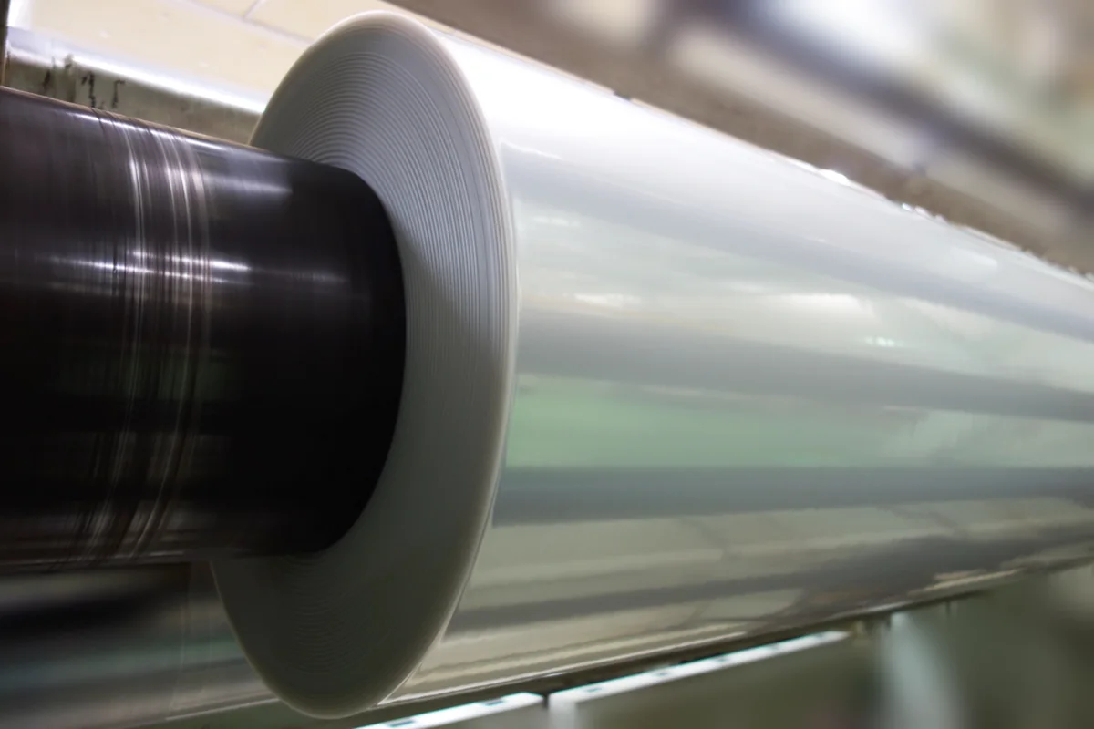 Transparent film roll on a film production machine