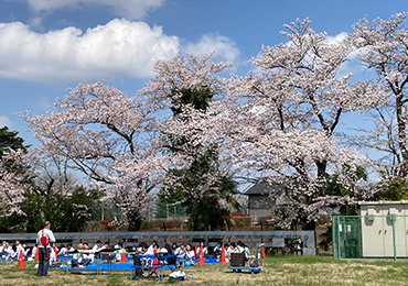 工場にて、お花見！